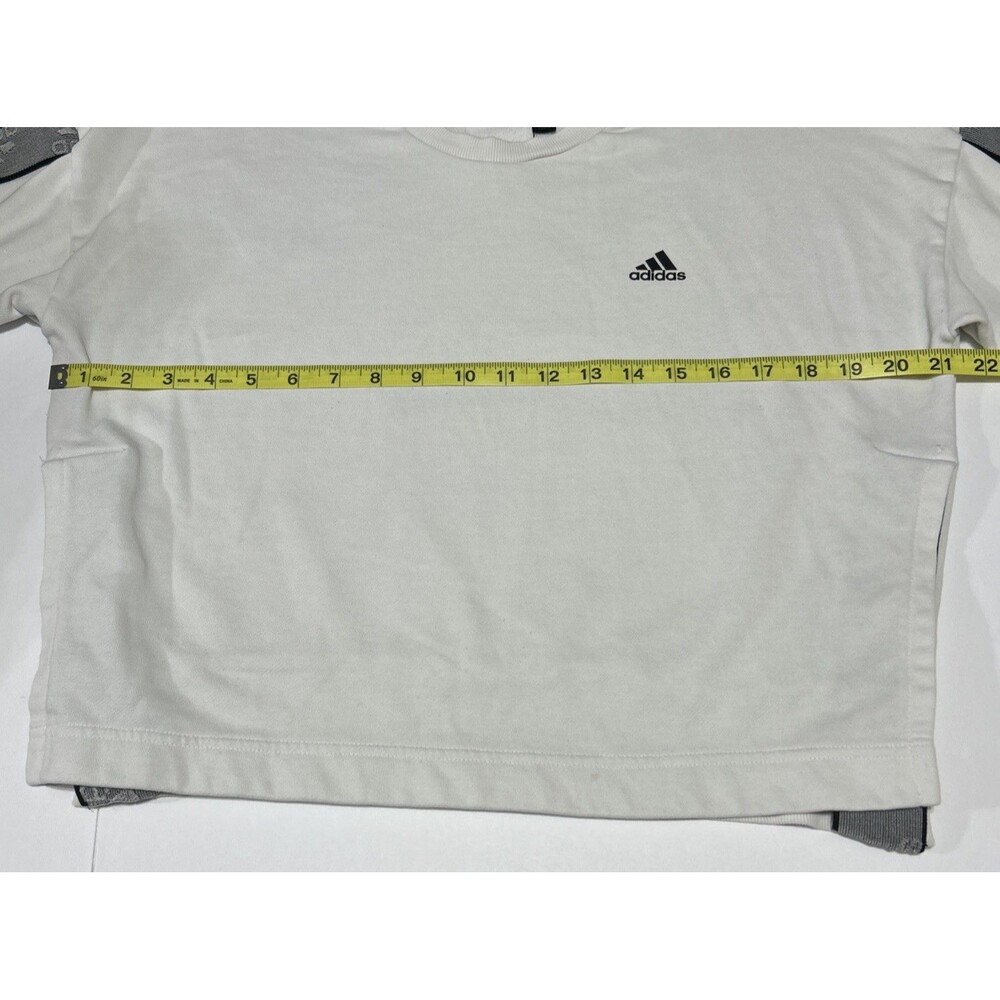 Adidas White Grey Elastic Logo Crop Top Crewneck Sweater Pullover Women’s M - Picture 5 of 8